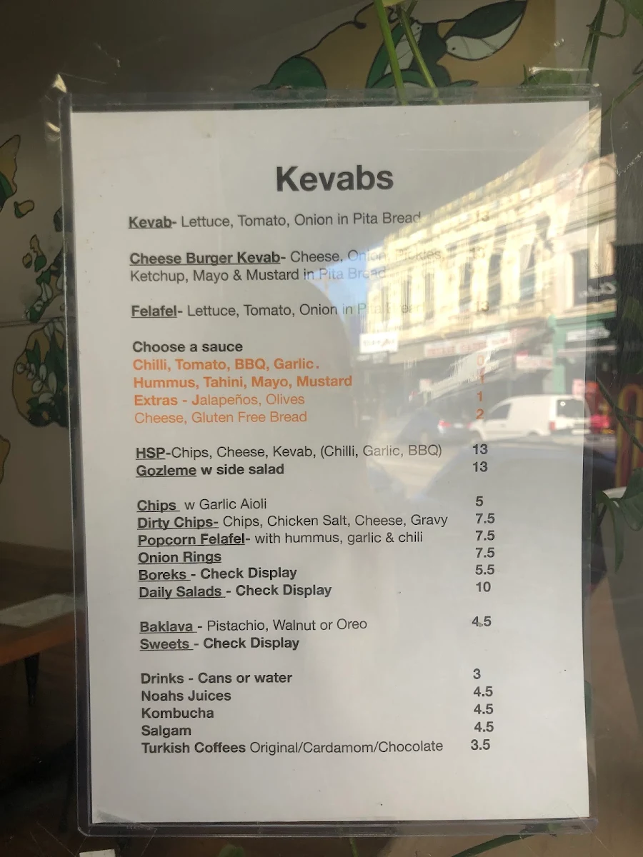Menu, Kevabs