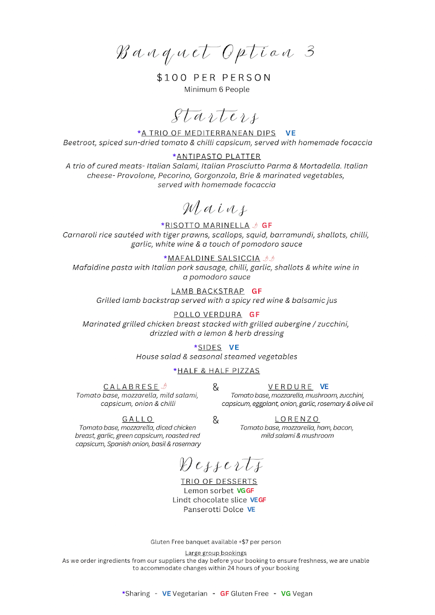 Menu, La Rustica