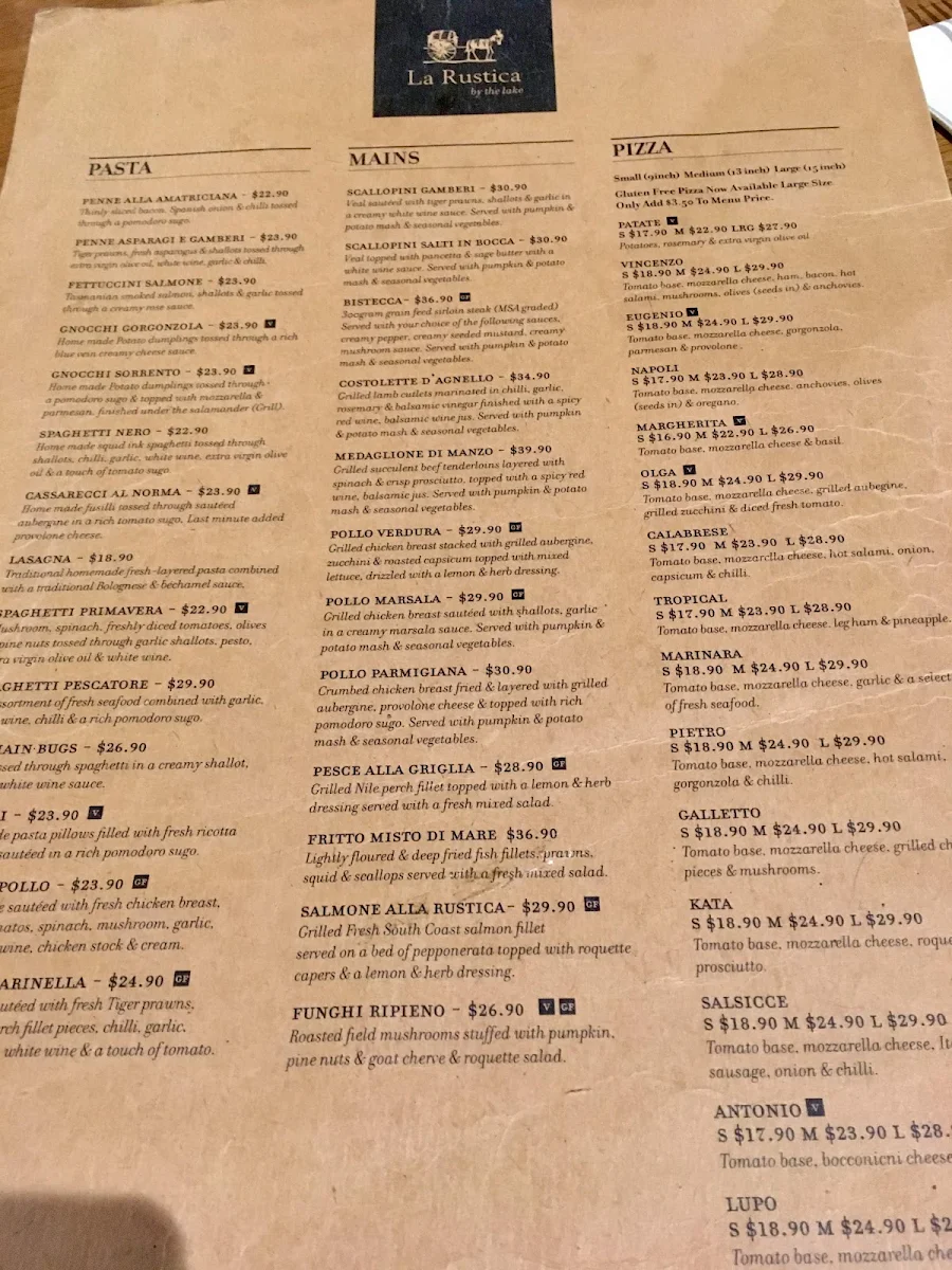 Menu, La Rustica