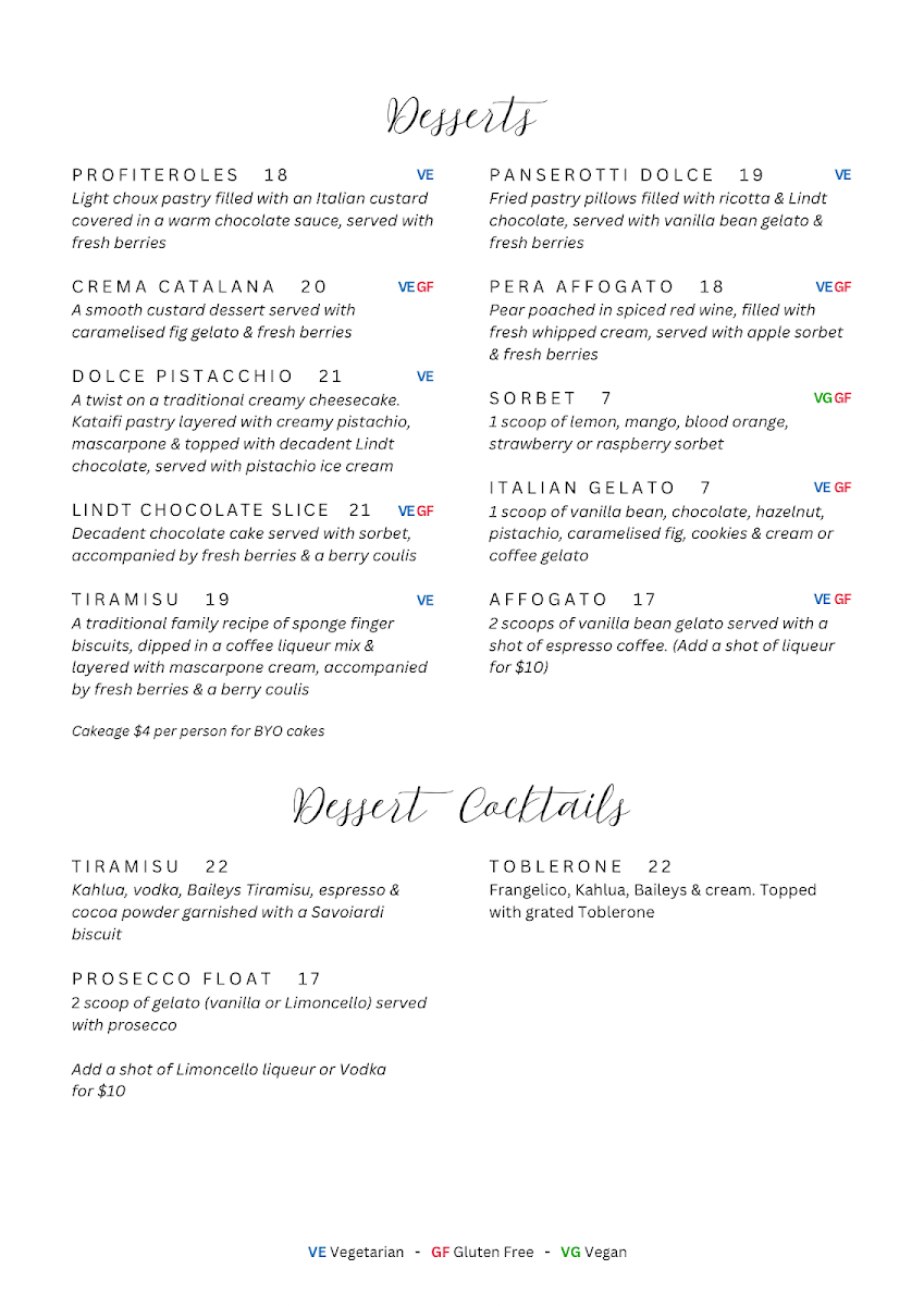 Menu, La Rustica