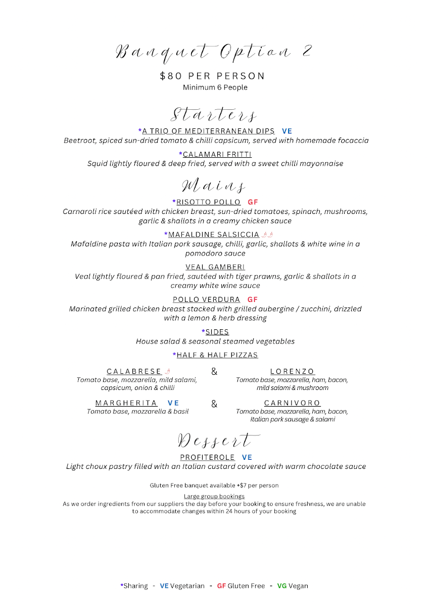 Menu, La Rustica