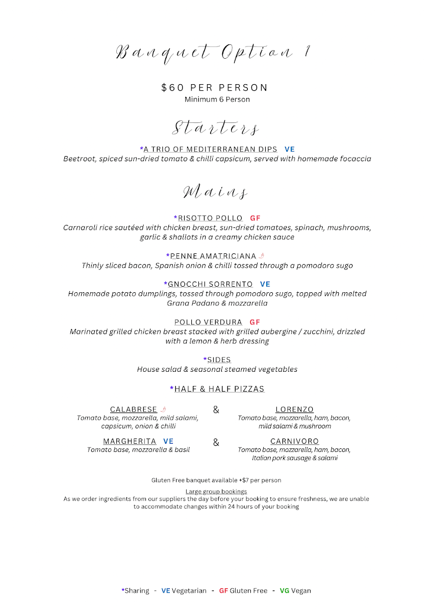 Menu, La Rustica
