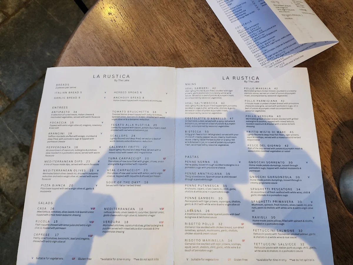Menu, La Rustica