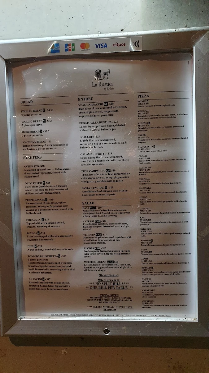 Menu, La Rustica