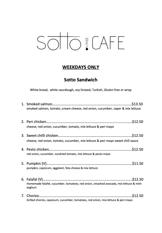 Menu, Sotto on Ryde