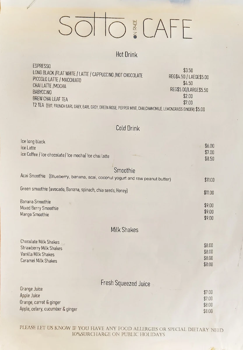 Menu, Sotto on Ryde