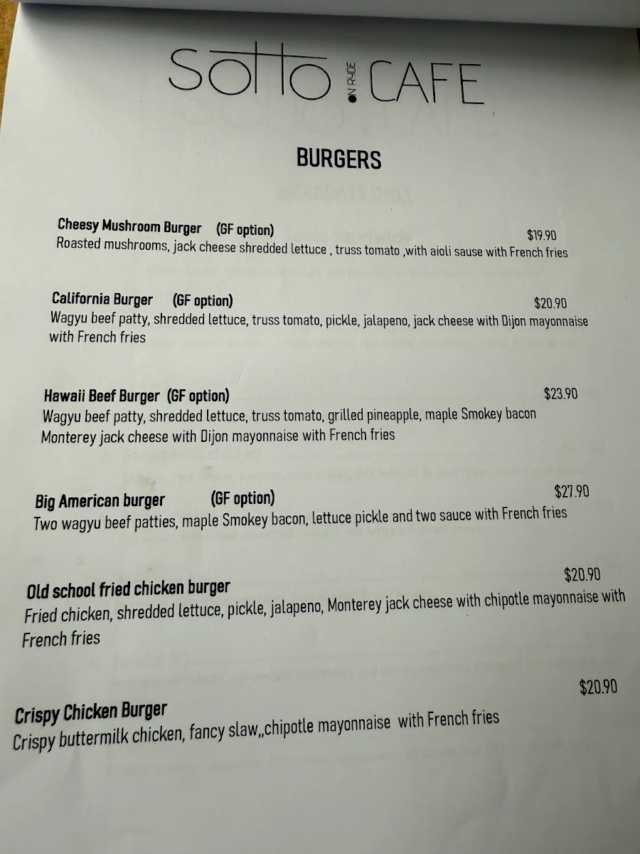 Menu, Sotto on Ryde