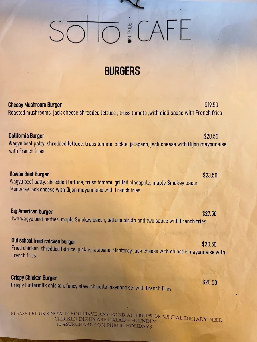 Menu, Sotto on Ryde