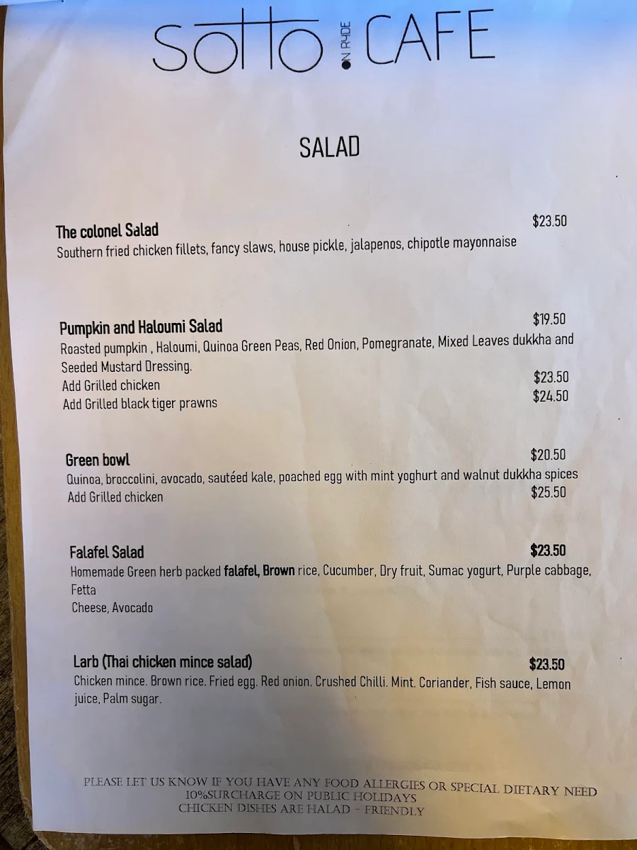 Menu, Sotto on Ryde