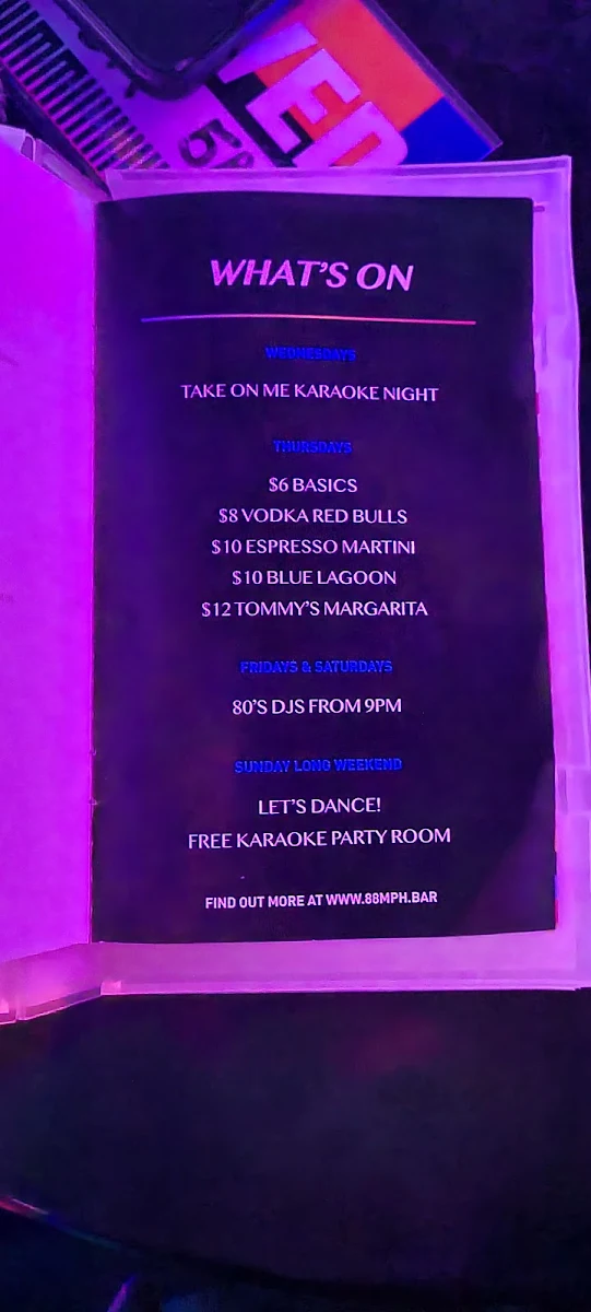 Menu, 88mph