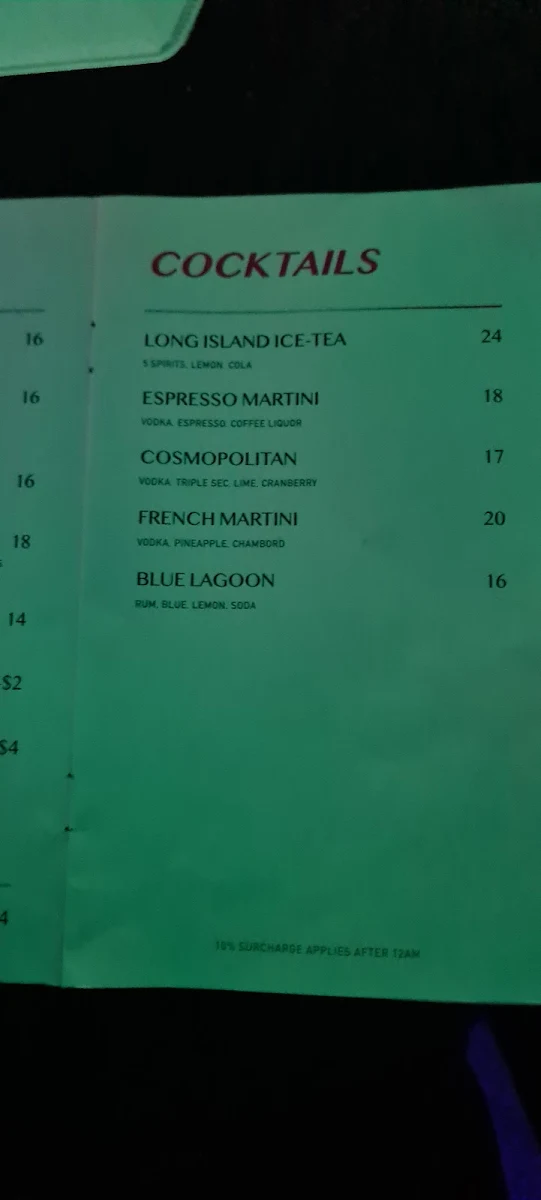 Menu, 88mph