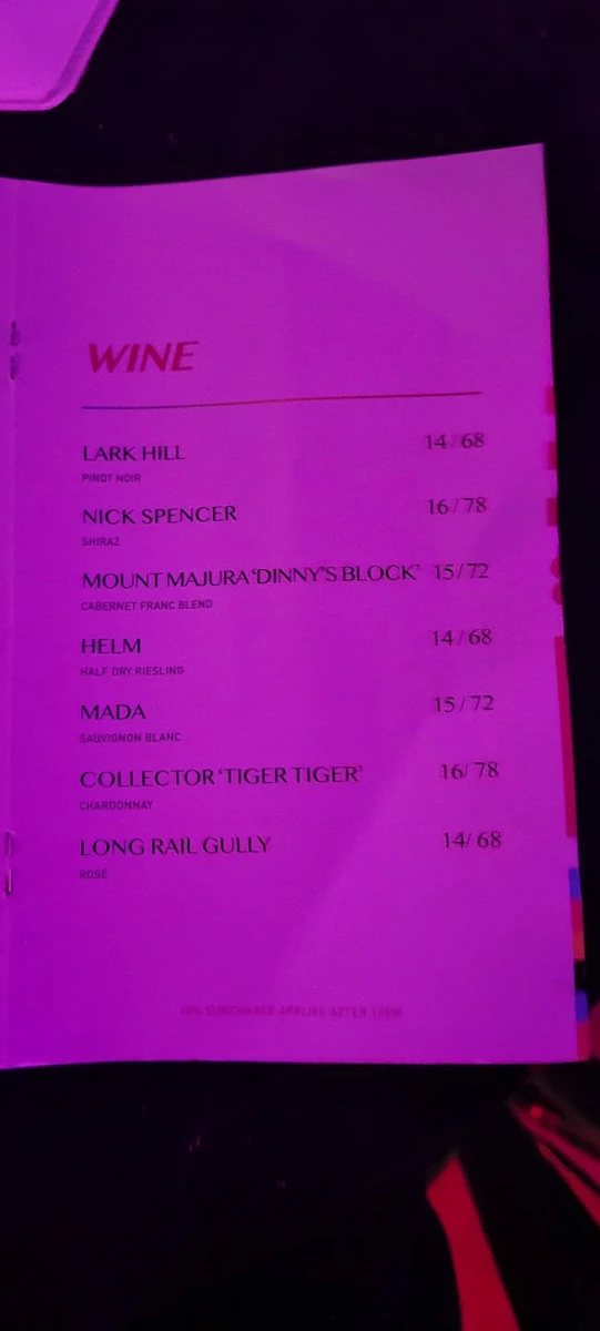 Menu, 88mph