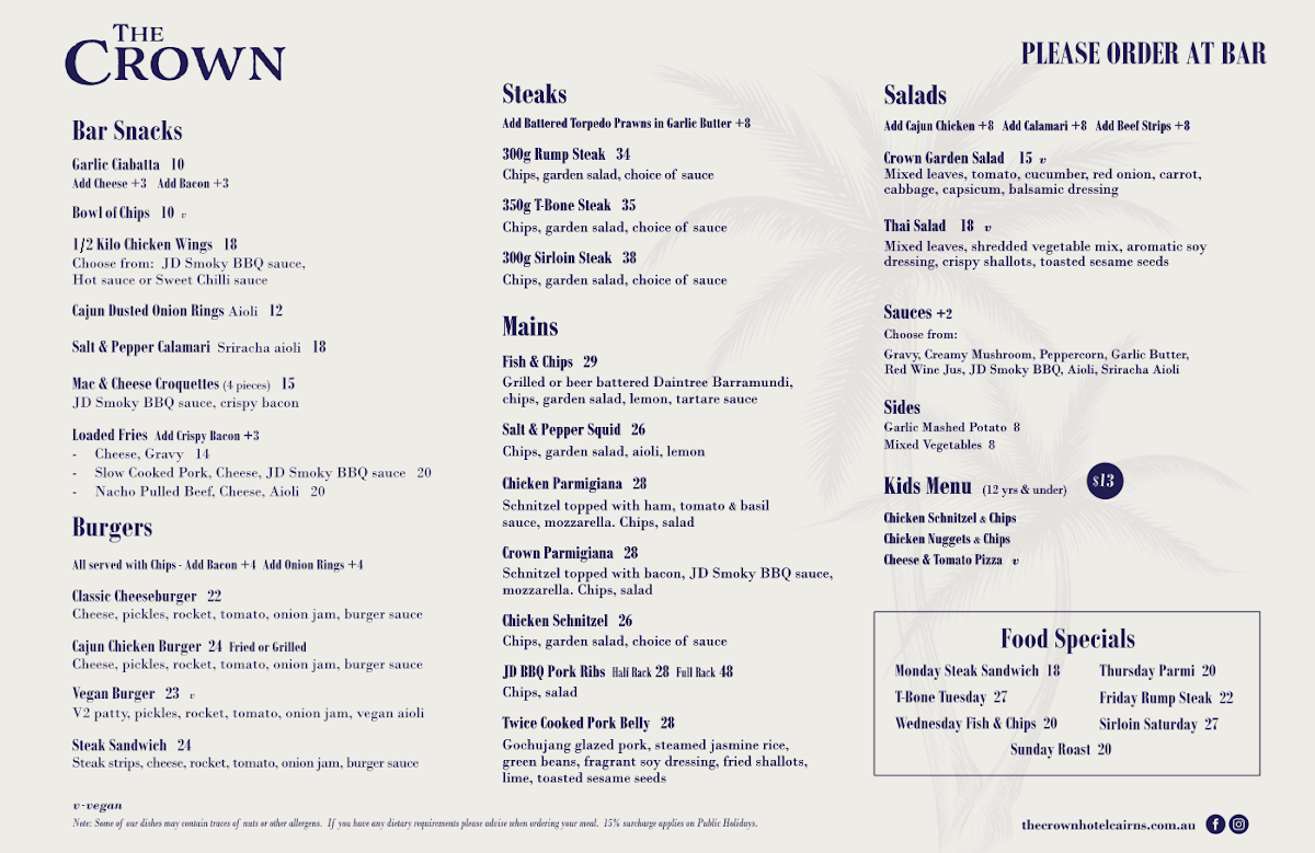 Menu, The Crown Hotel