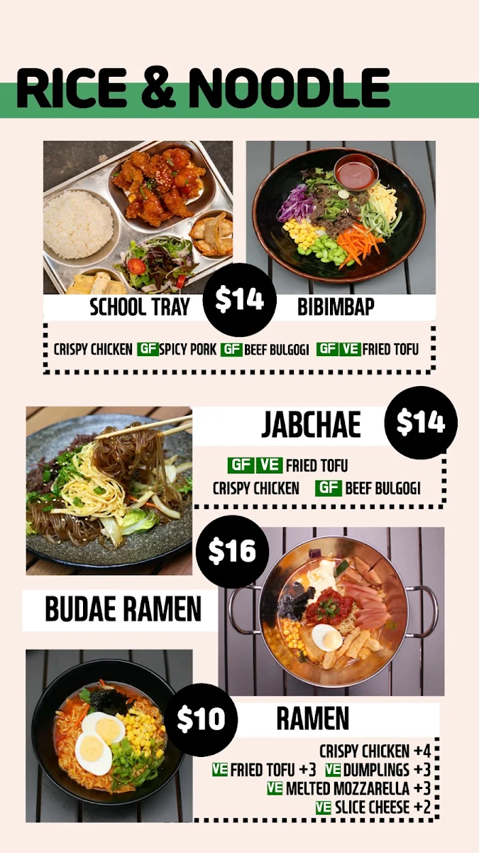 Menu, SinJeon K-Street Food (North Melbourne)
