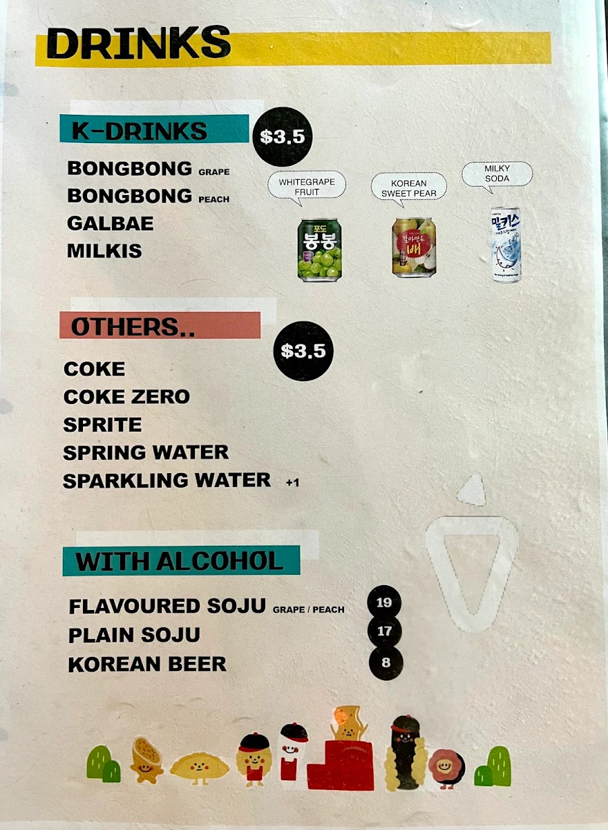Menu, SinJeon K-Street Food (North Melbourne)