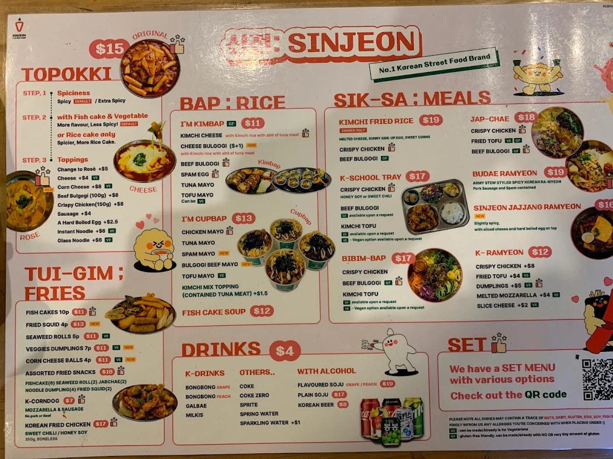 Menu, SinJeon K-Street Food (North Melbourne)