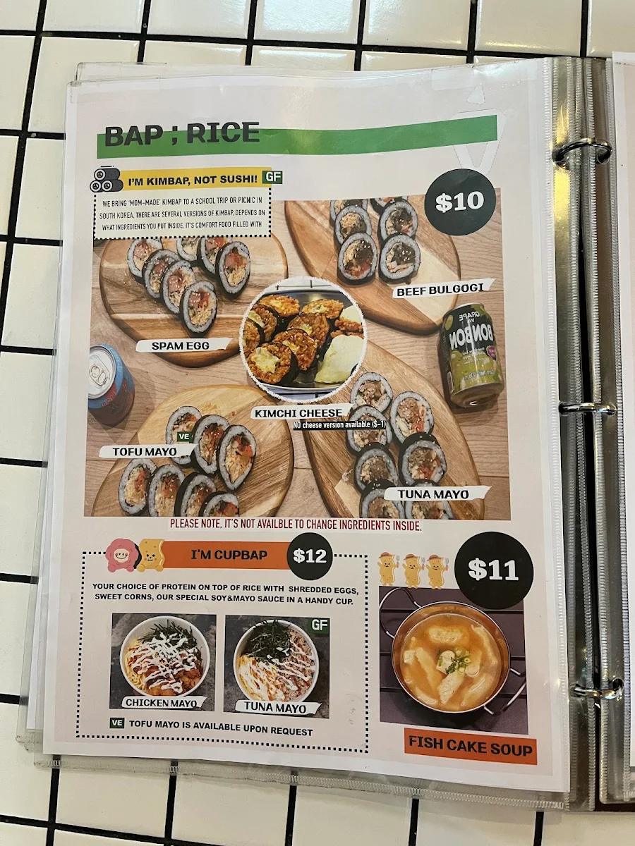 Menu, SinJeon K-Street Food (North Melbourne)