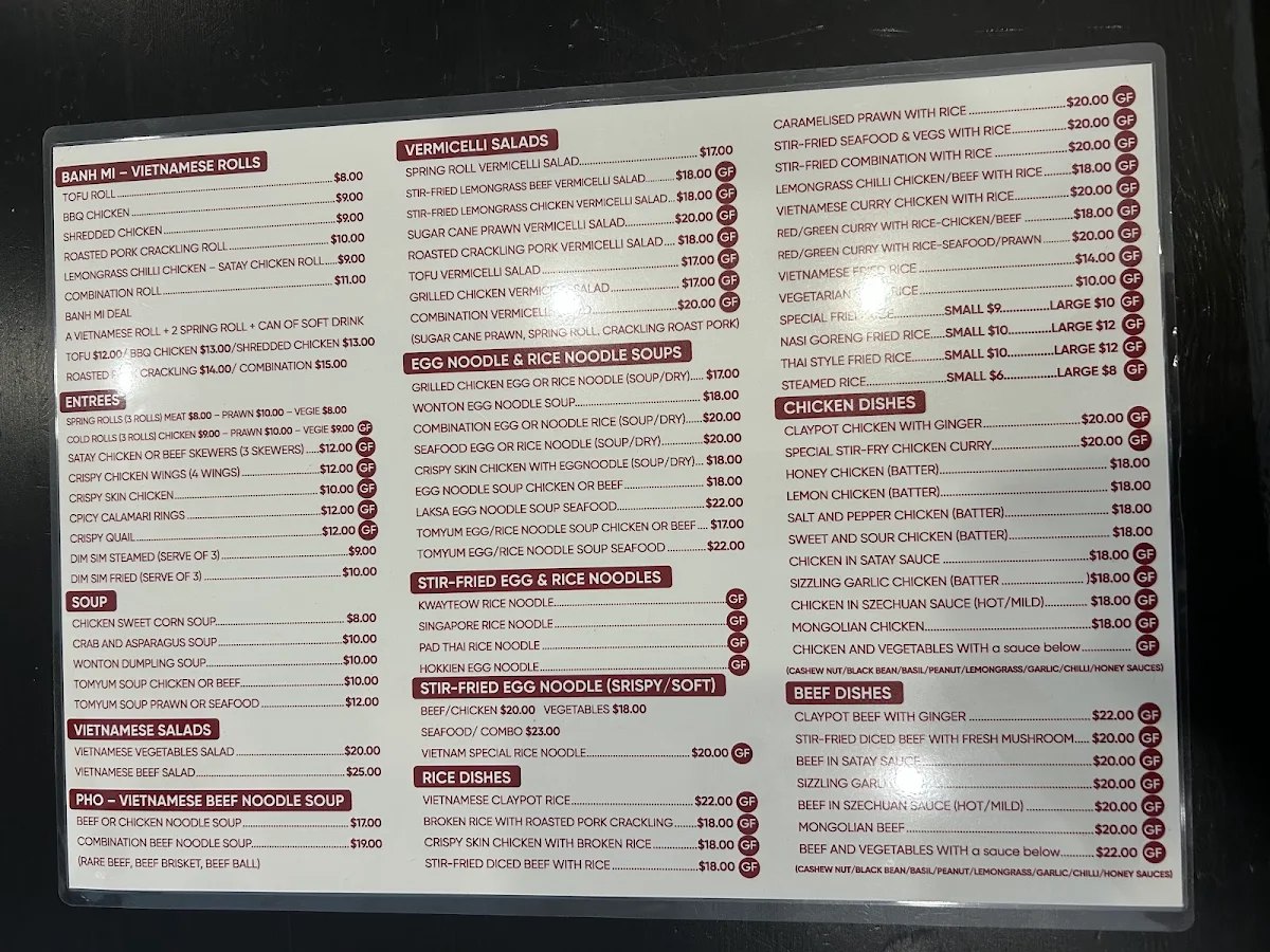 Menu, Hanoi Alley