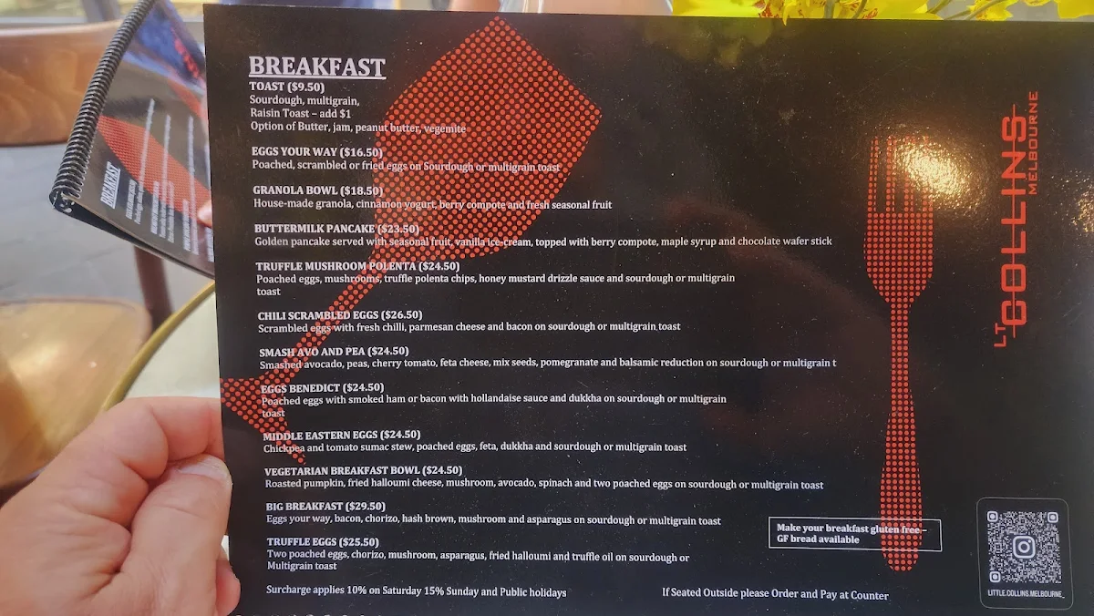 Menu, Little Collins Melbourne