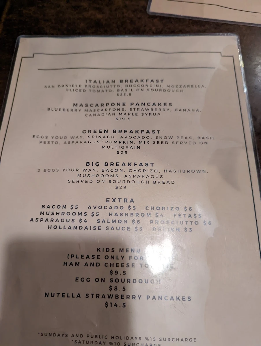 Menu, Little Collins Melbourne