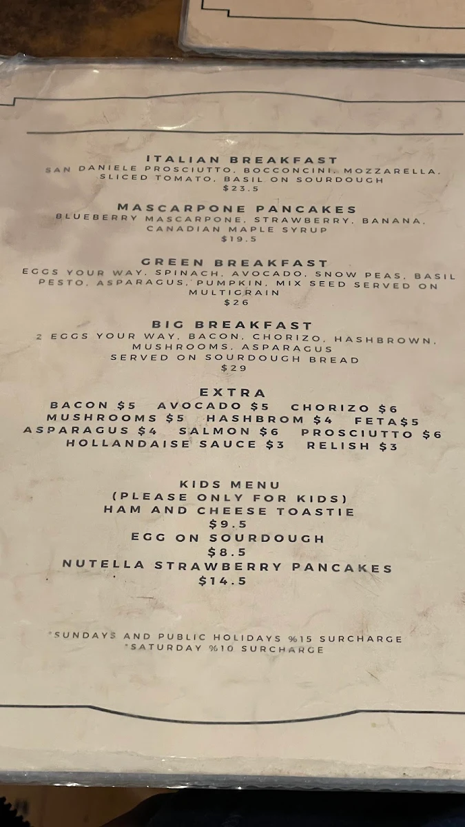 Menu, Little Collins Melbourne