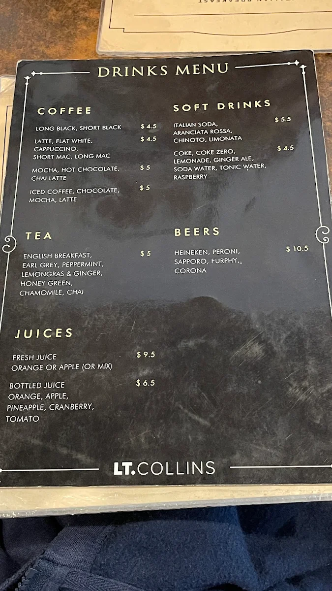 Menu, Little Collins Melbourne