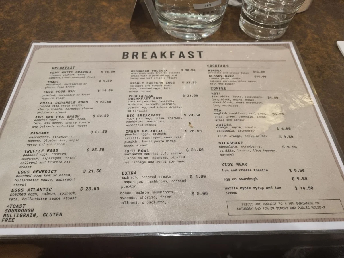Menu, Little Collins Melbourne