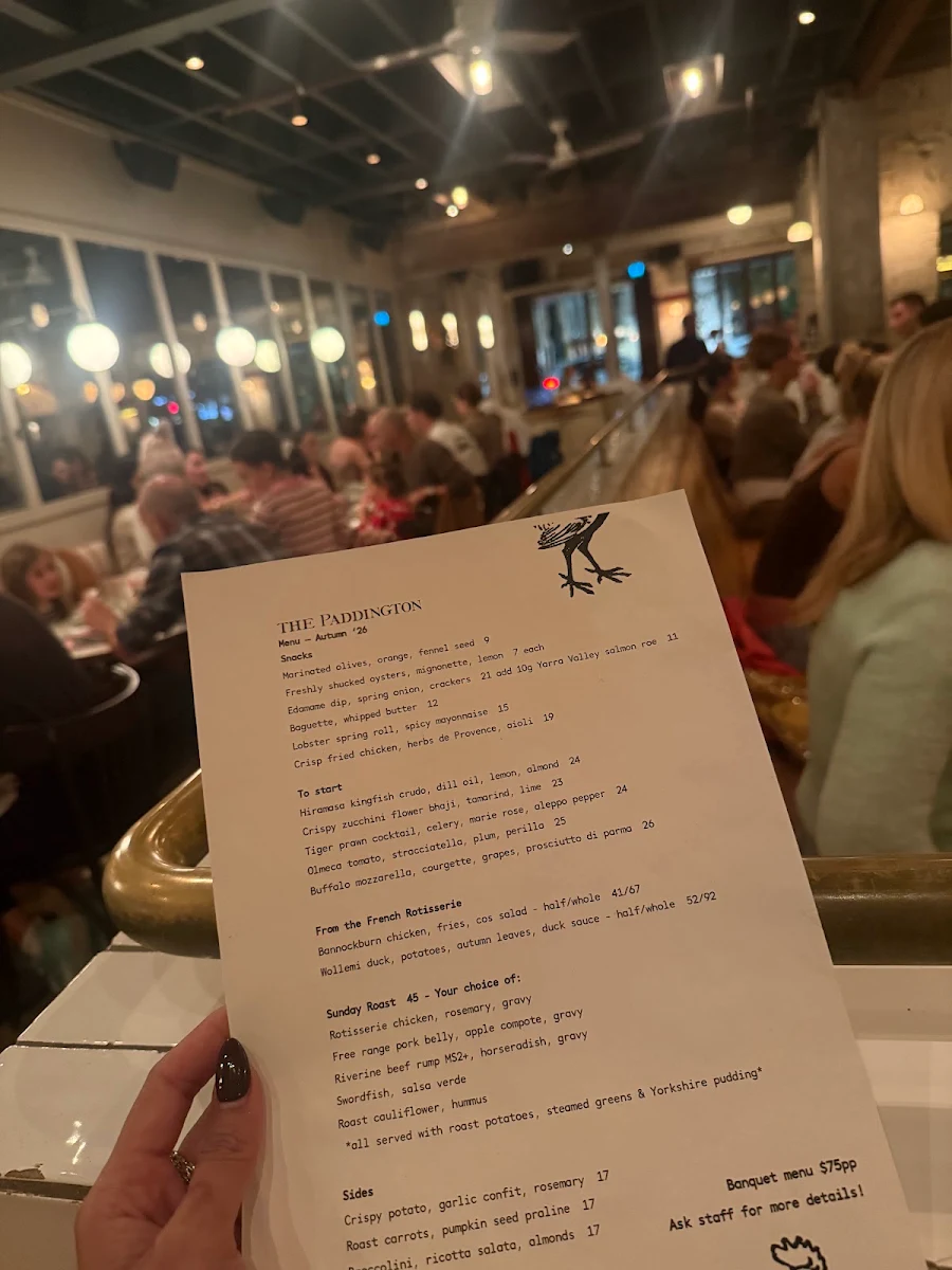 Menu, The Paddington