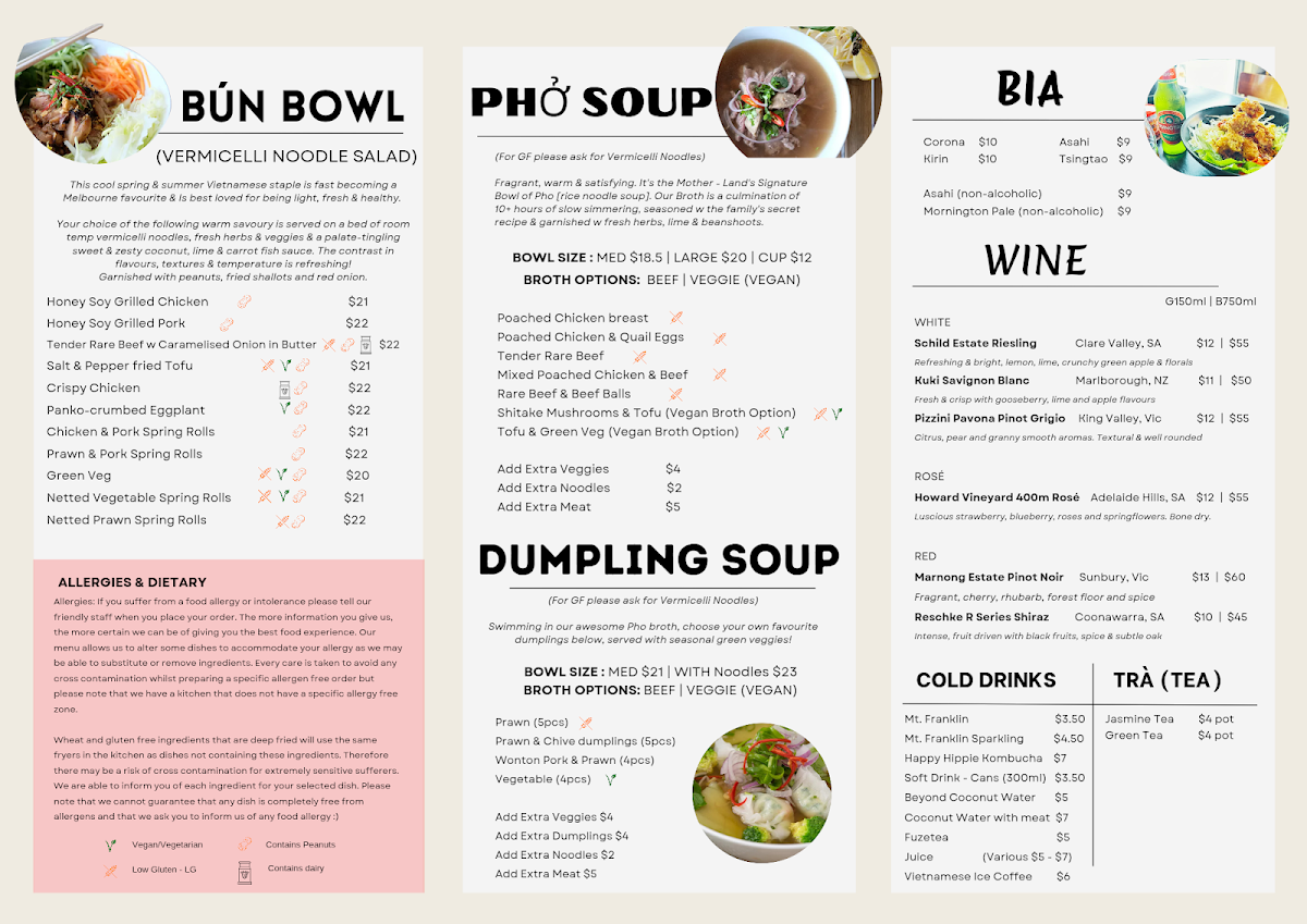 Menu, Saigon Street Eats - St Kilda