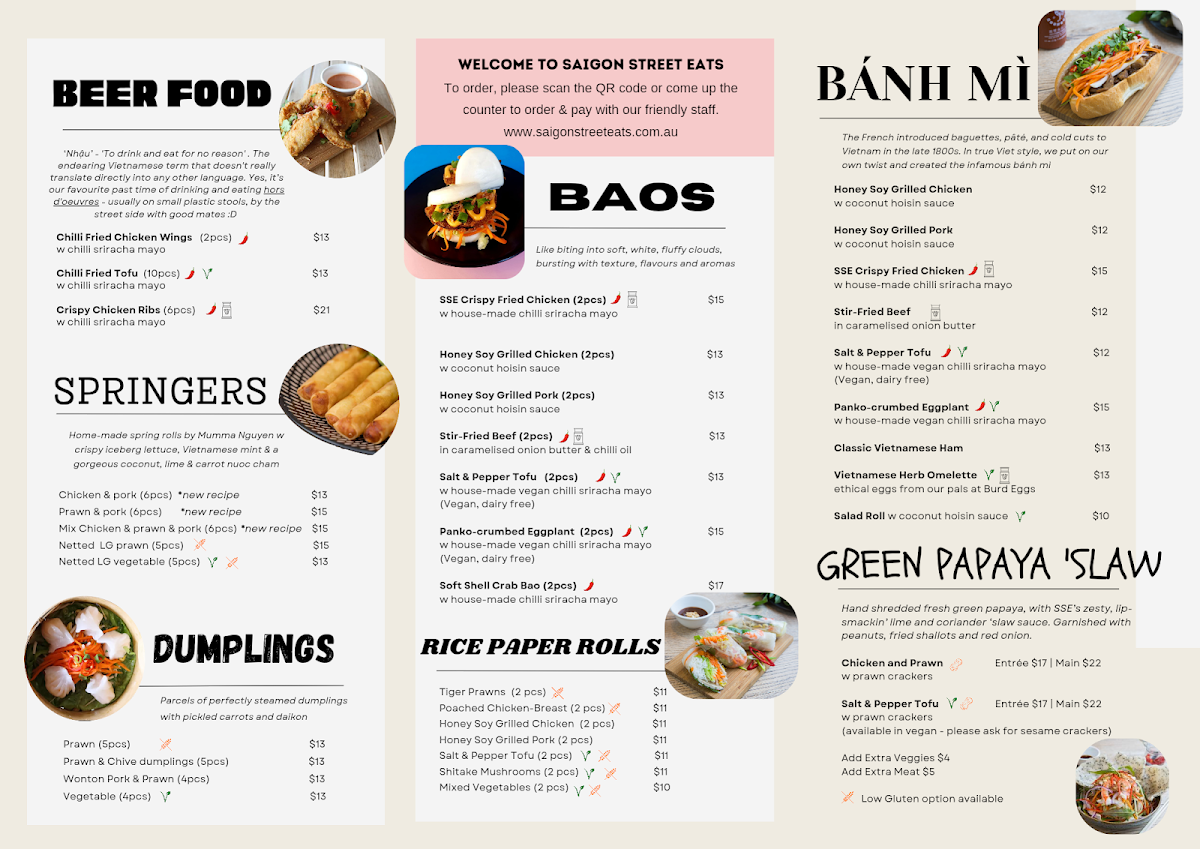 Menu, Saigon Street Eats - St Kilda