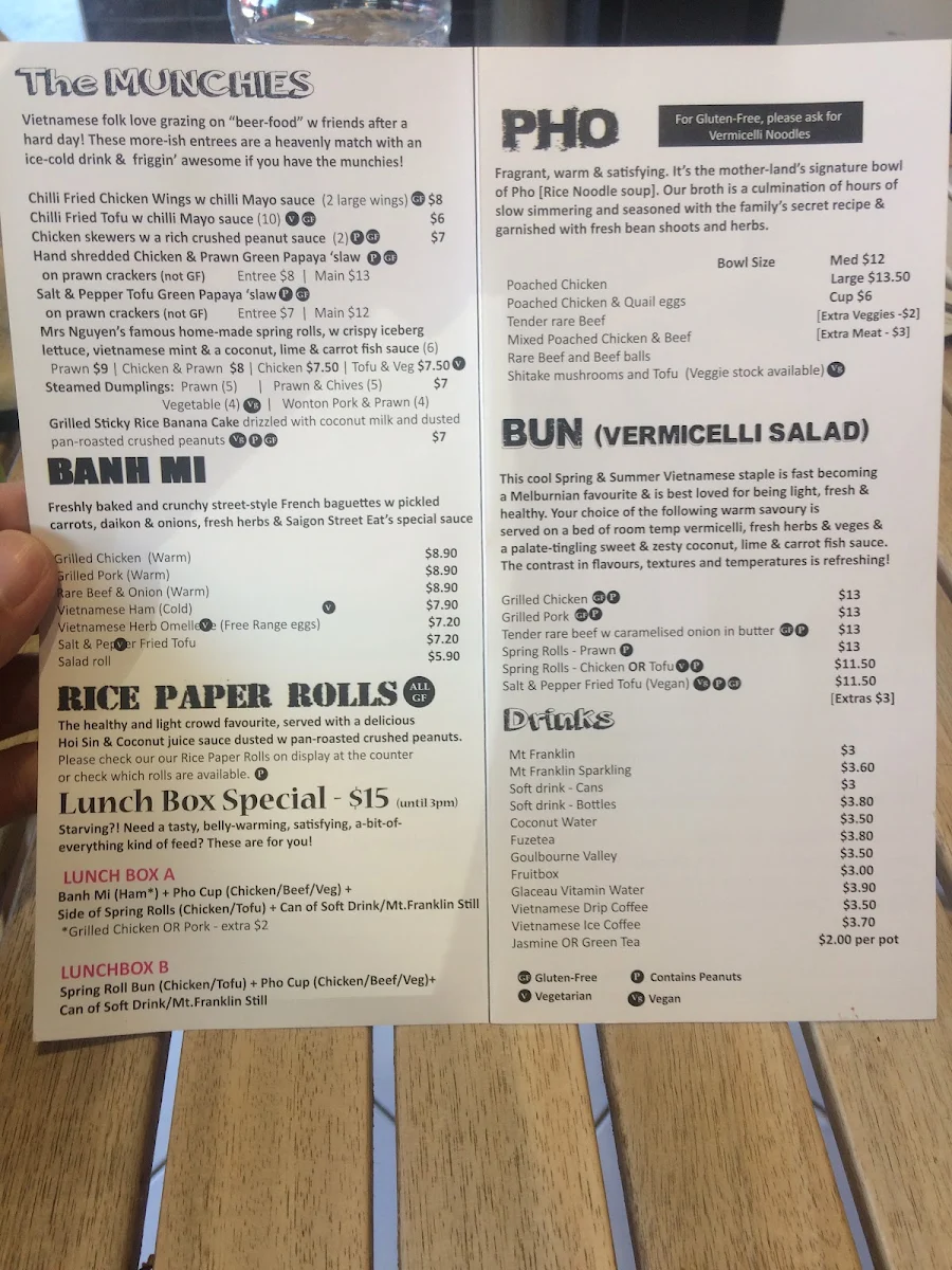 Menu, Saigon Street Eats - St Kilda