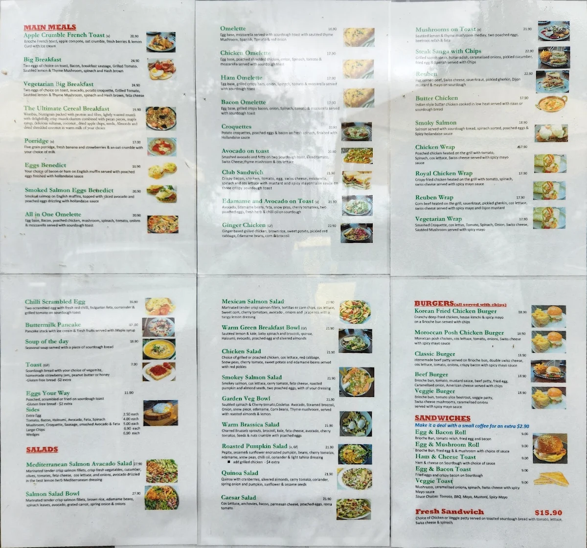 Menu, Hug a Mug Cafe