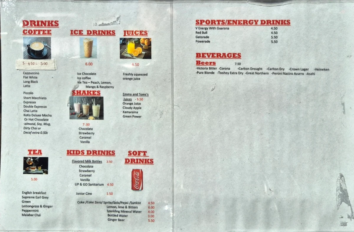Menu, Hug a Mug Cafe