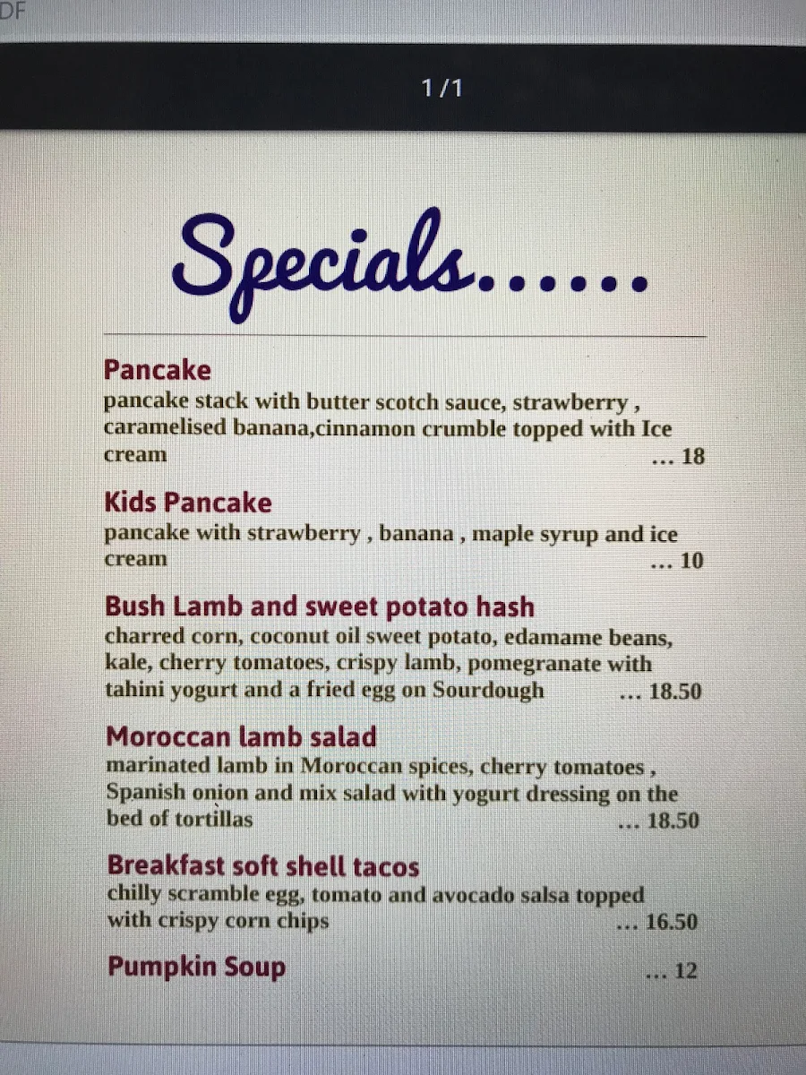 Menu, Hug a Mug Cafe