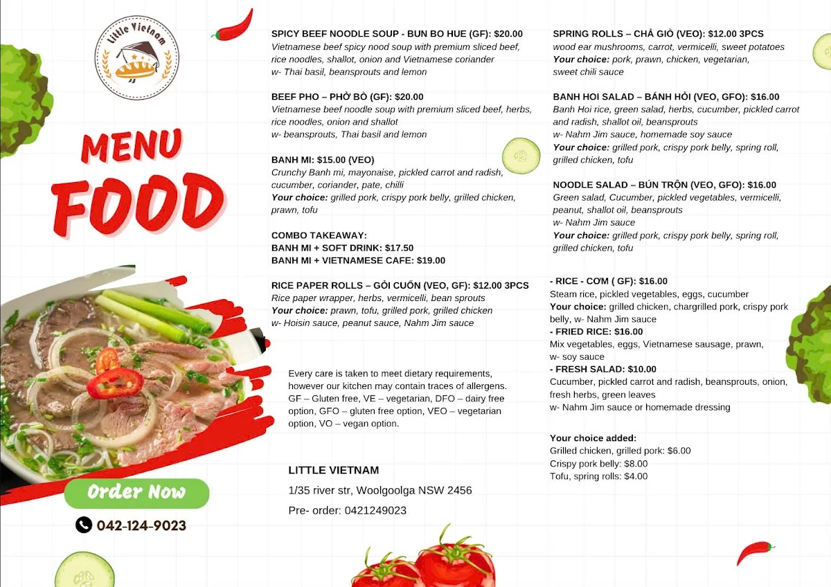 Menu, LITTLE VIET NAM
