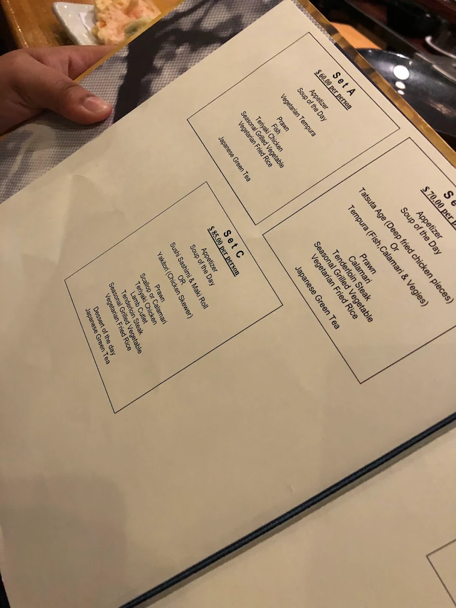 Menu, Fuji Teppanyaki