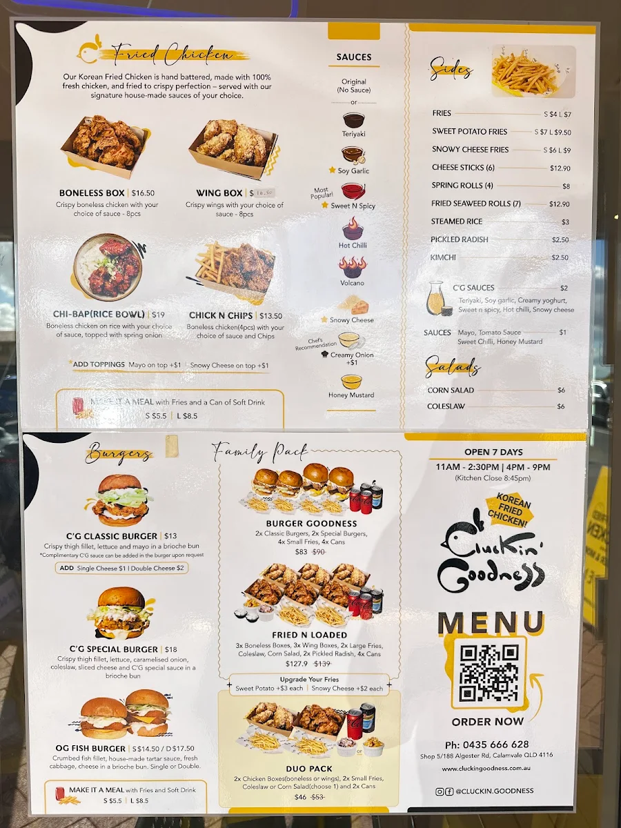 Menu, Cluckin' Goodness Korean Fried Chicken