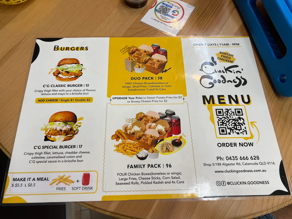 Menu, Cluckin' Goodness Korean Fried Chicken