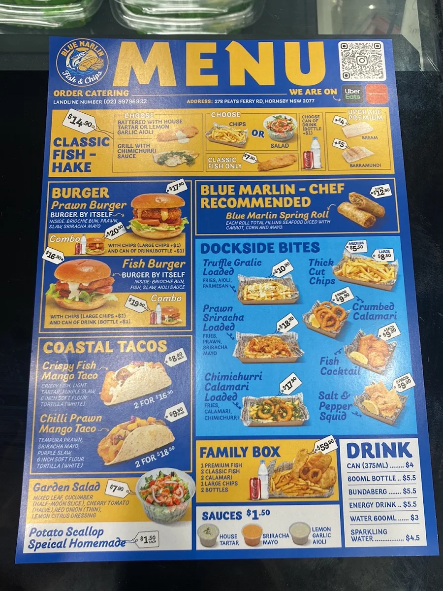 Menu, Blue Marlin Seafoods Hornsby