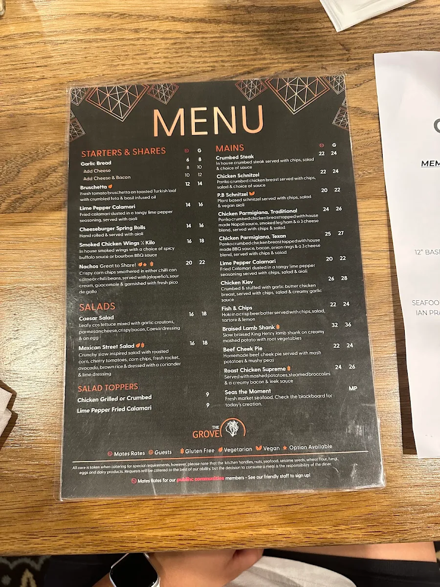 Menu, The Andergrove Tavern