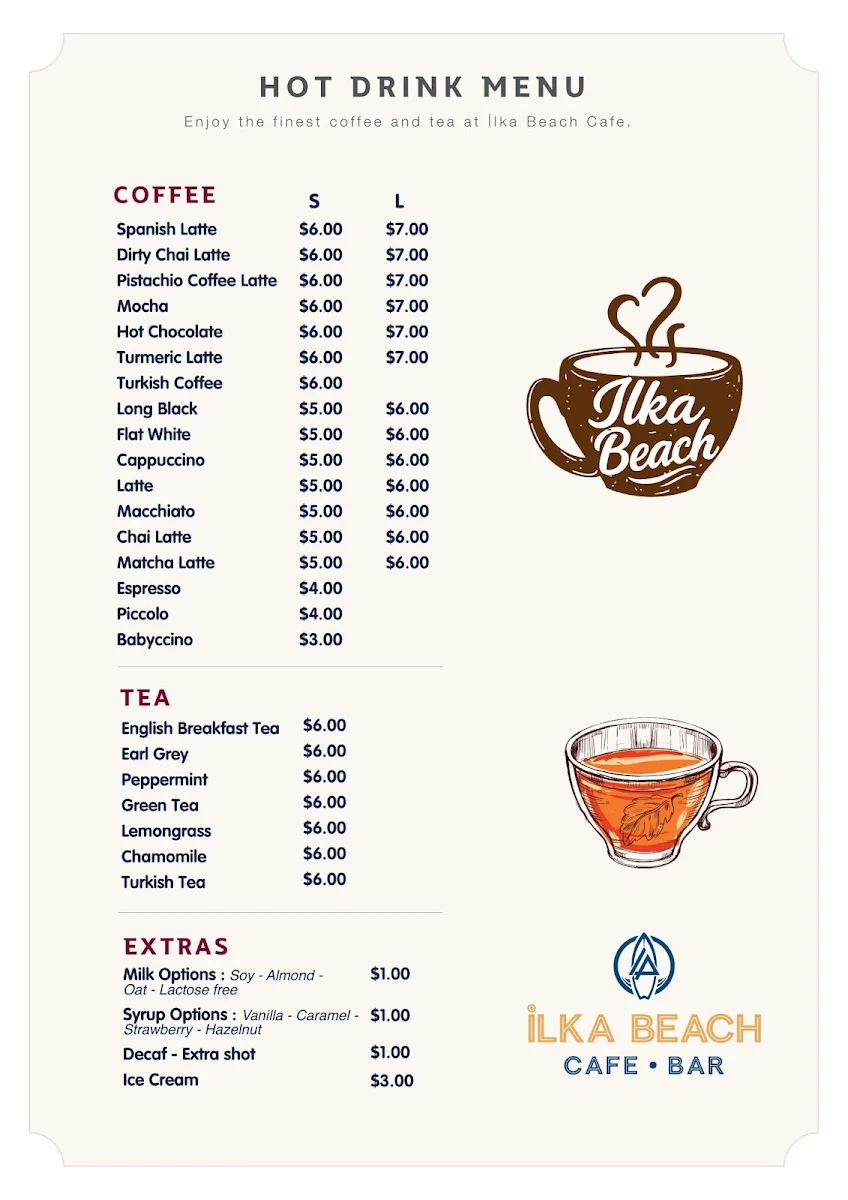 Menu, ILKA Beach Cafe & Bar