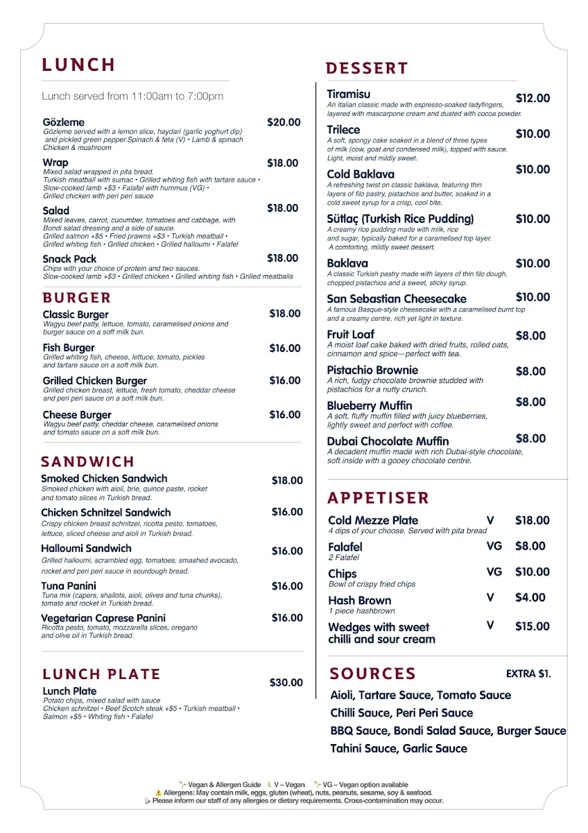 Menu, ILKA Beach Cafe & Bar
