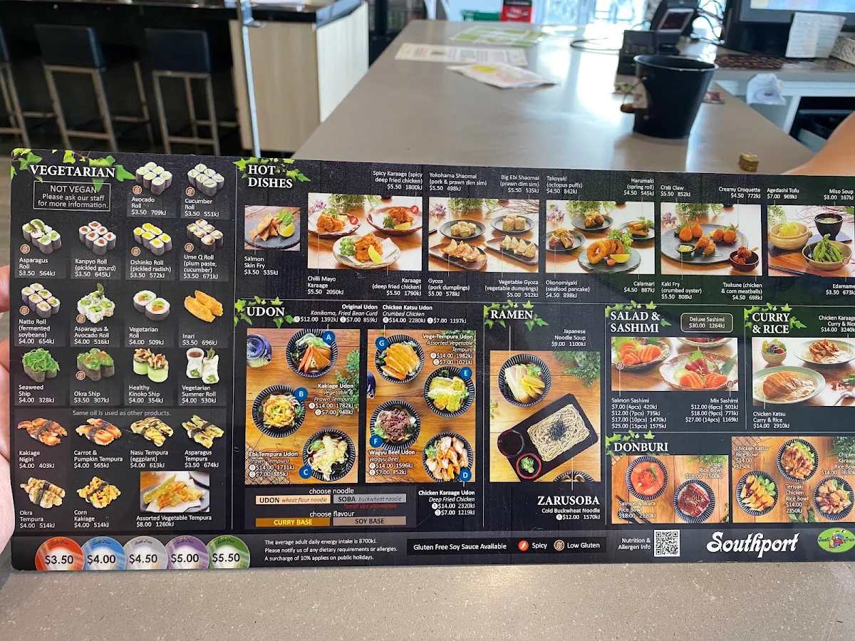 Menu, Sushi Train Southport