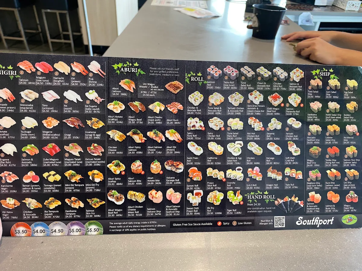Menu, Sushi Train Southport