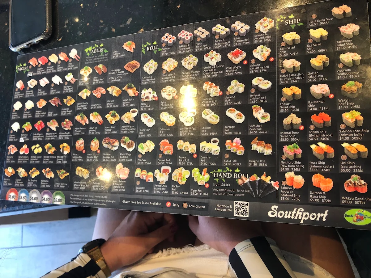Menu, Sushi Train Southport