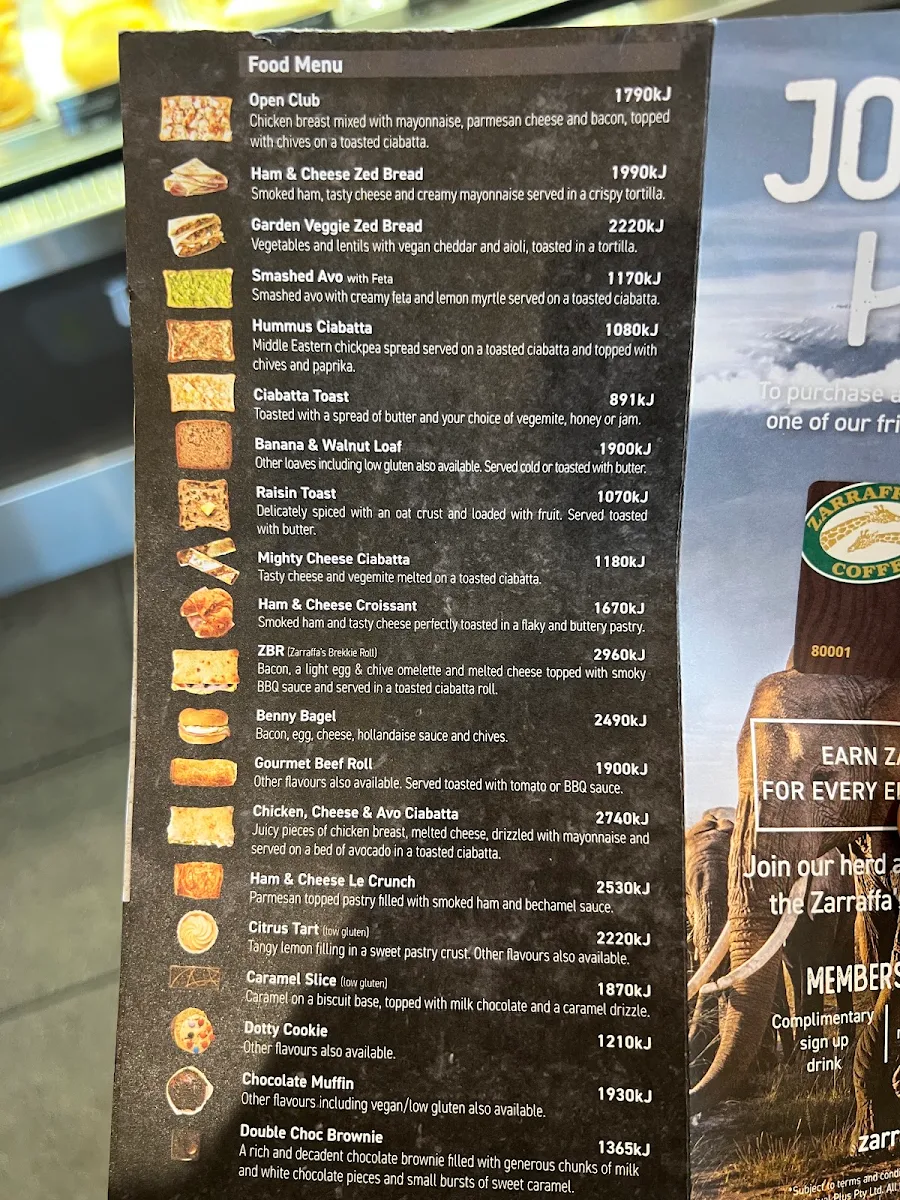 Menu, Zarraffa's Coffee Bankstown