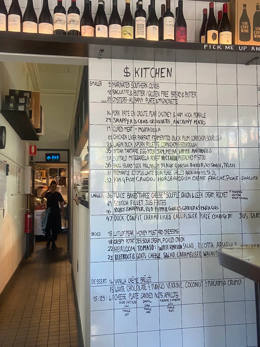 Menu, Vincent Wine