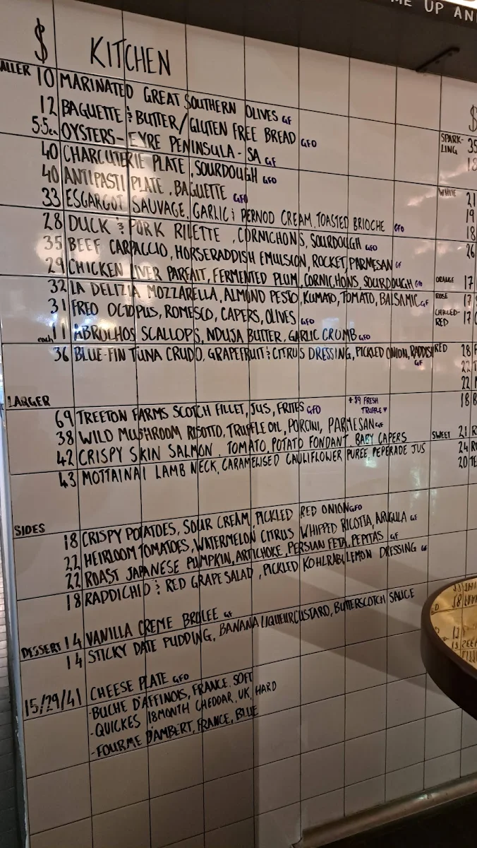 Menu, Vincent Wine