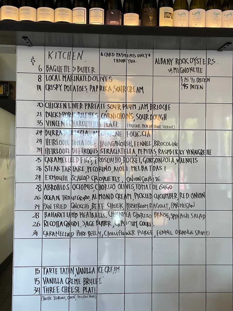 Menu, Vincent Wine