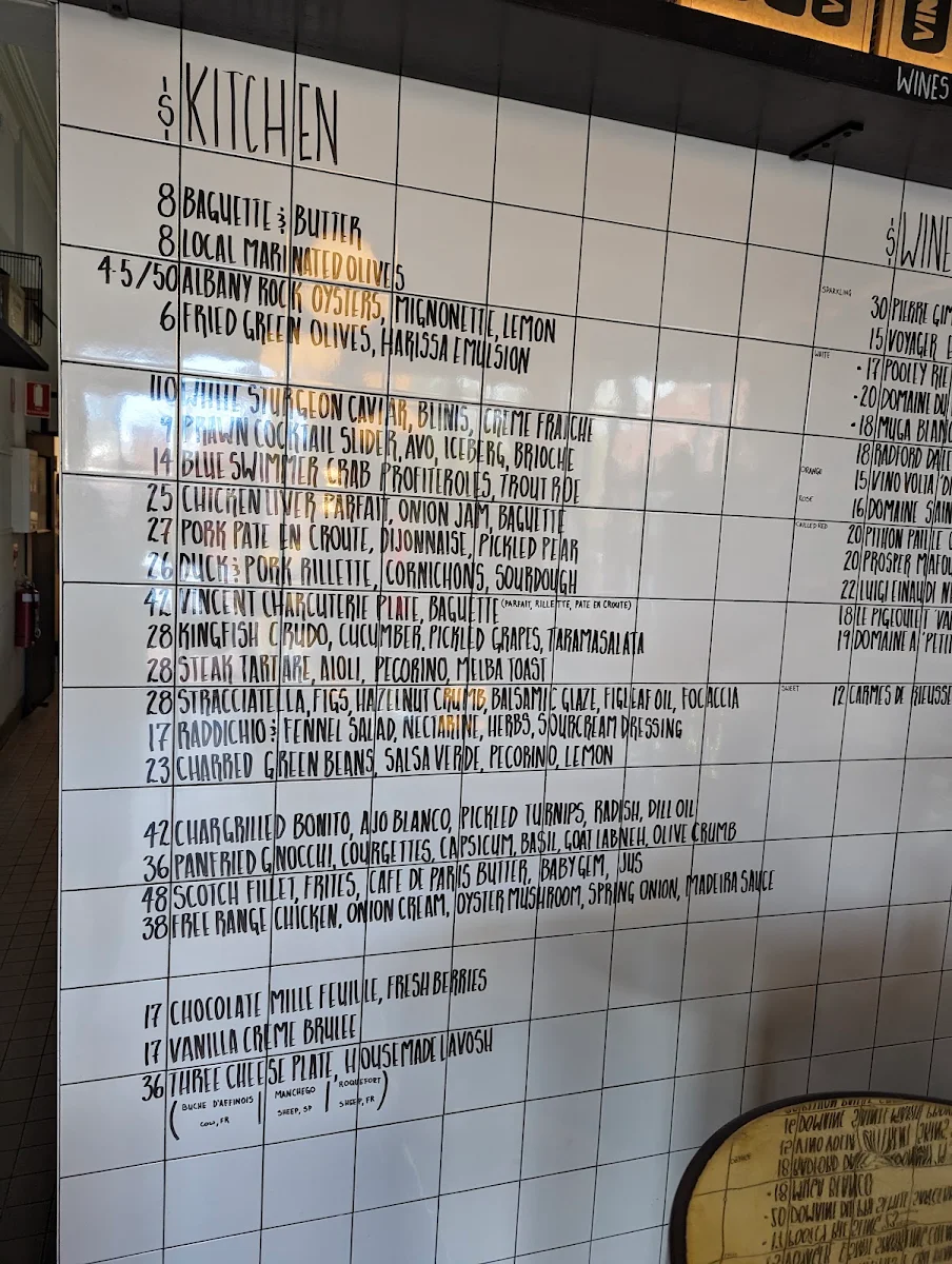Menu, Vincent Wine